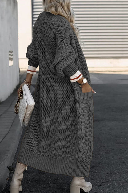 Lantern Sleeve Front With Pockets Long Cardigan