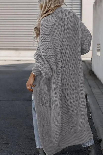 Lantern Sleeve Front With Pockets Long Cardigan