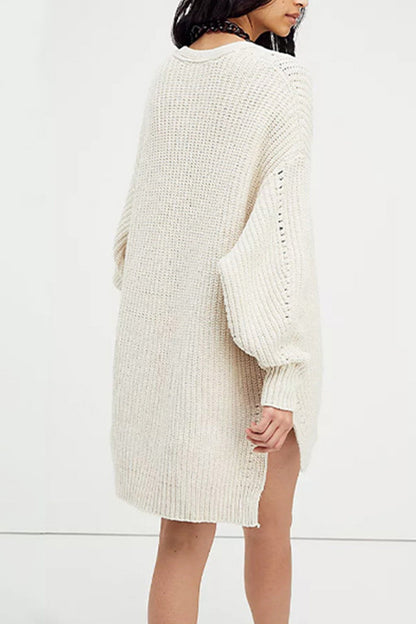 Lantern Sleeve Open Front Side Slit Cardigan