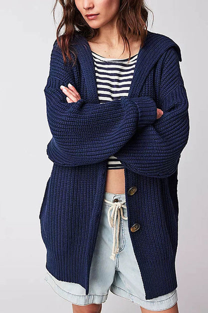 Lapel Single Buckle Mid-length Cardigan