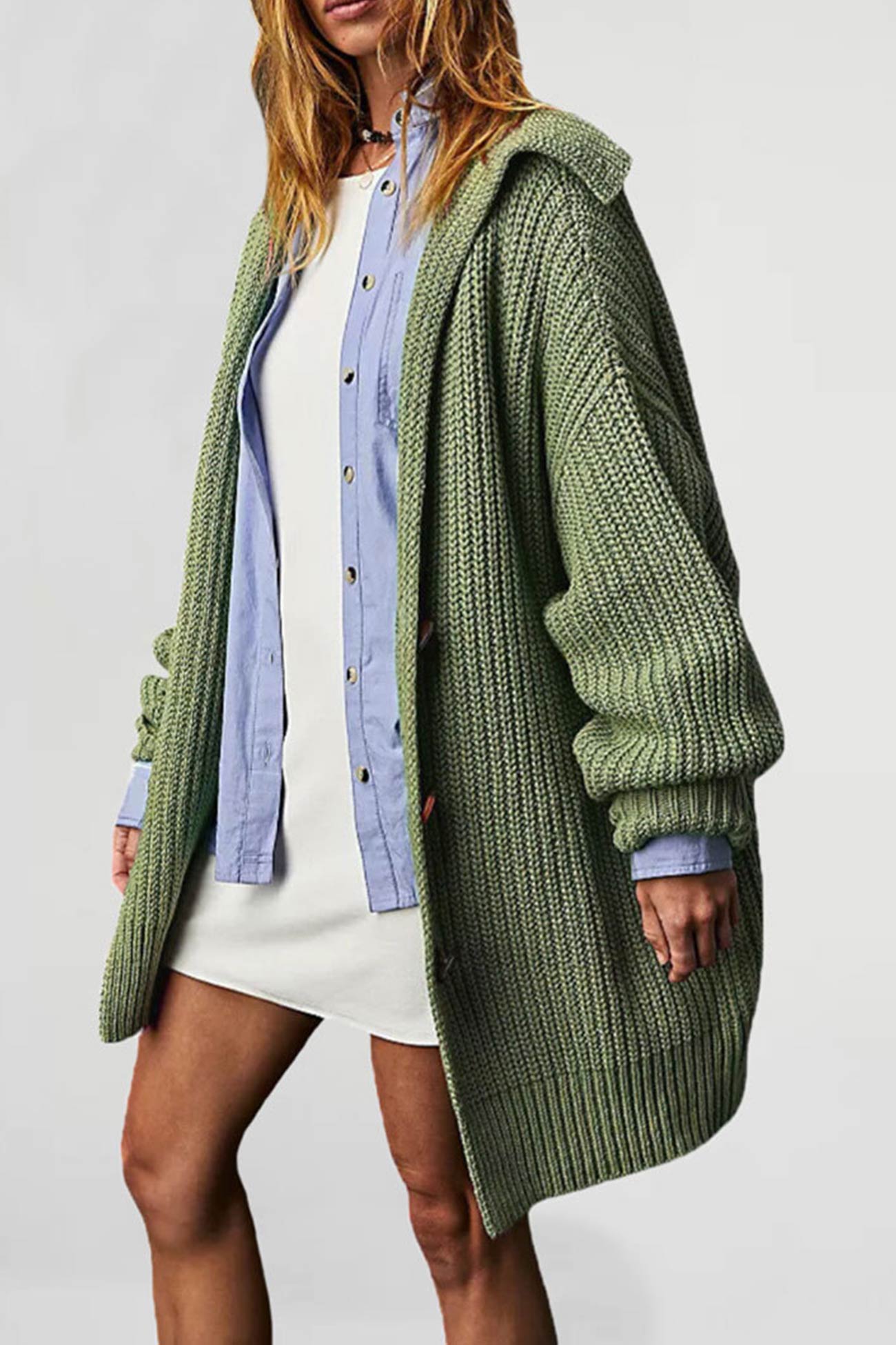 Lapel Single Buckle Mid-length Cardigan