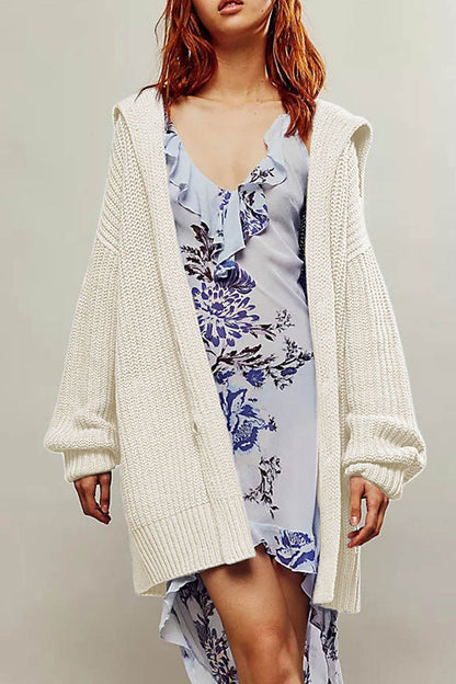 Lapel Single Buckle Mid-length Cardigan