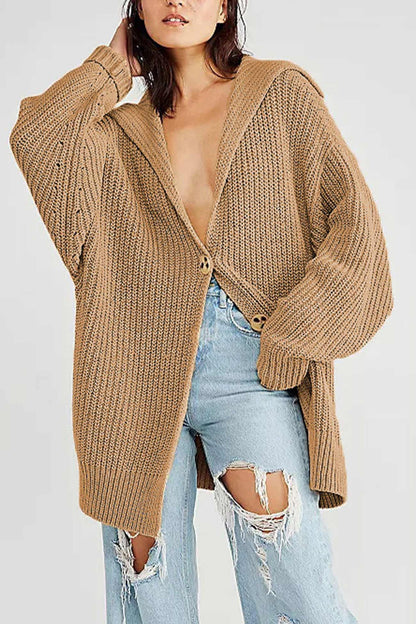 Lapel Single Buckle Mid-length Cardigan