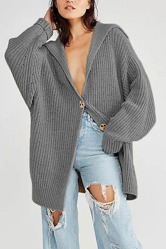 Lapel Single Buckle Mid-length Cardigan