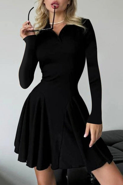 Lapel Long Sleeve Ruched Mini Dress