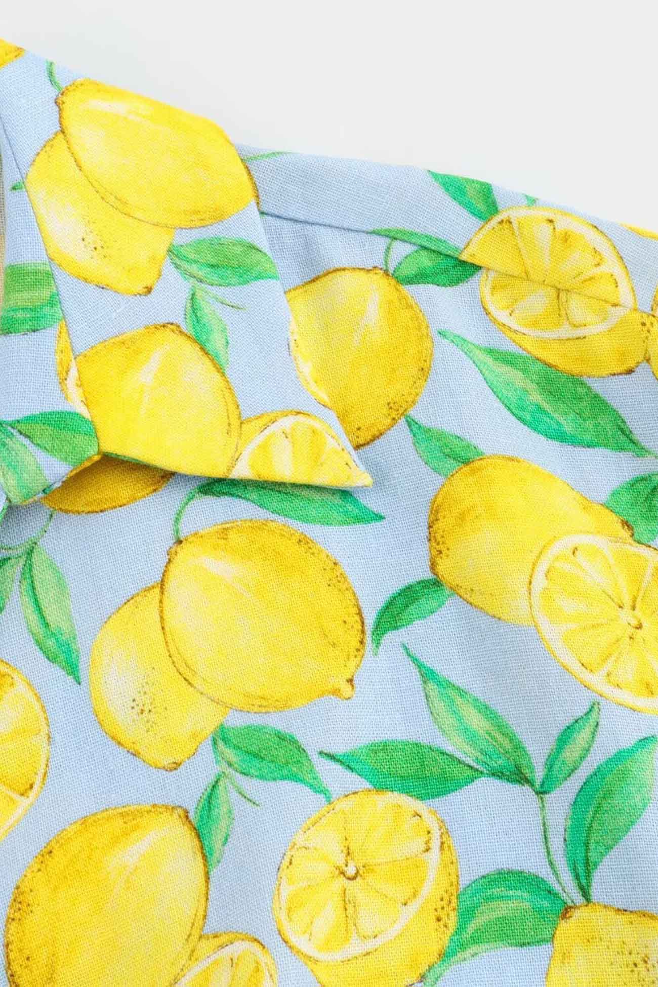 Lemon Print Tie Up Shorts Two Piece Set