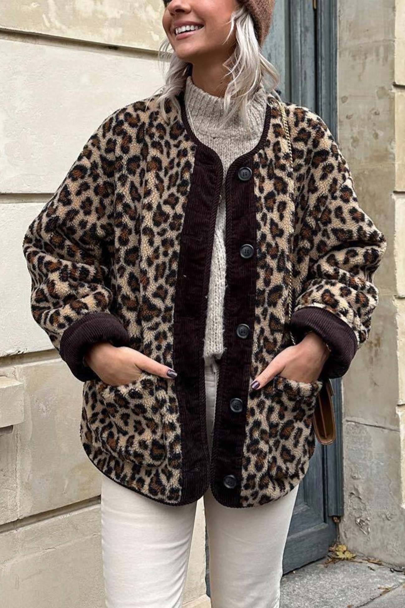 Leopard Print Button Down Coat