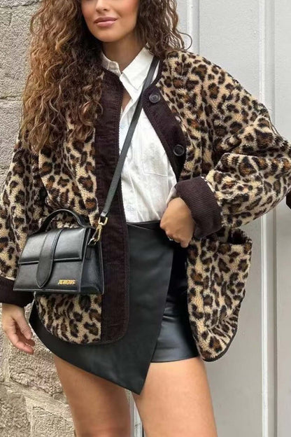 Leopard Print Button Down Coat