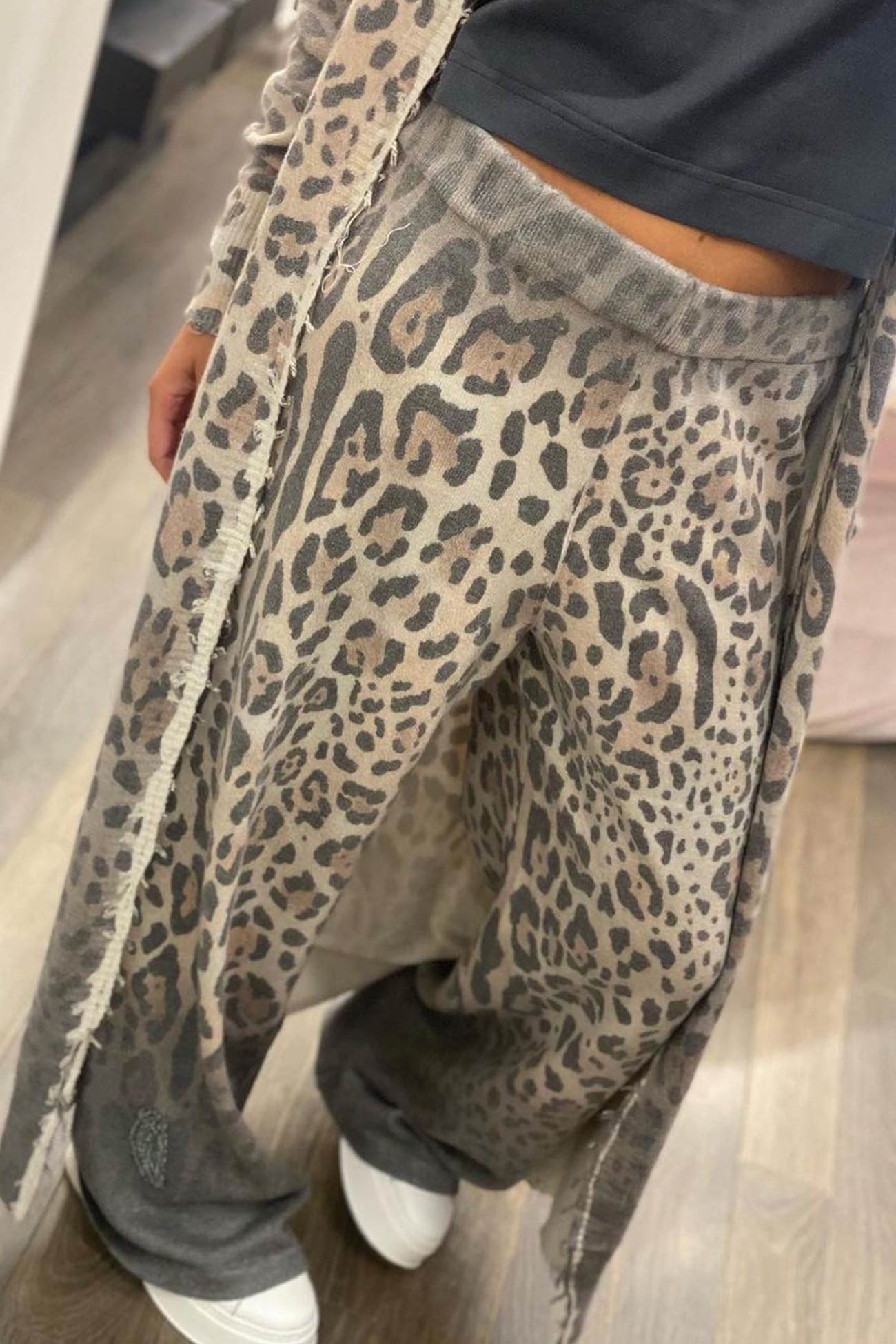 Leopard Print Long Cardigan Two-piece Pants Suits