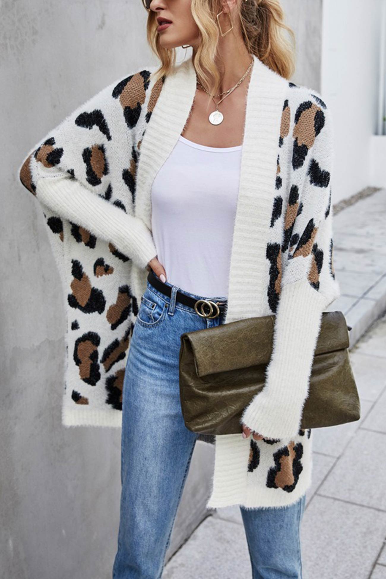 Leopard Print Open Front Cardigan