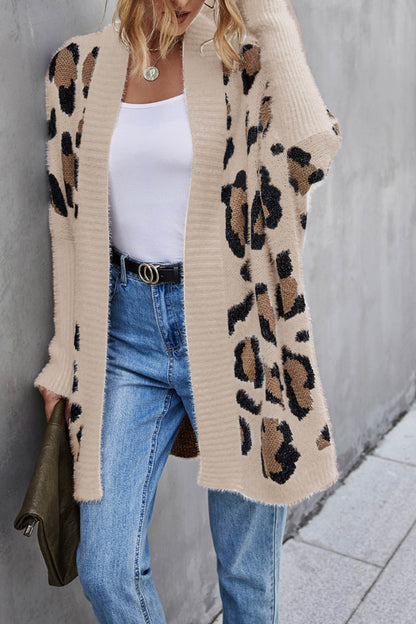 Leopard Print Open Front Cardigan