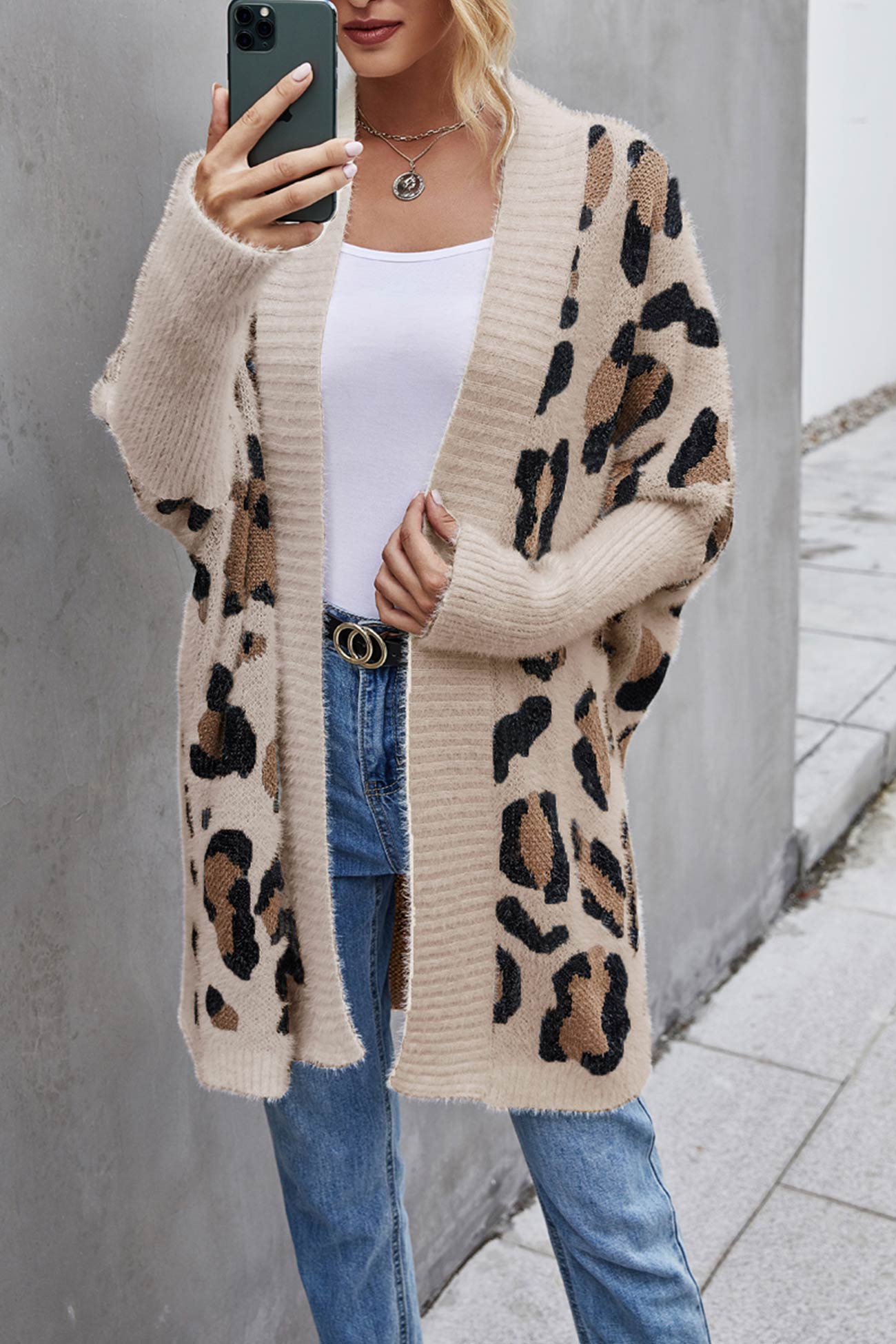 Leopard Print Open Front Cardigan