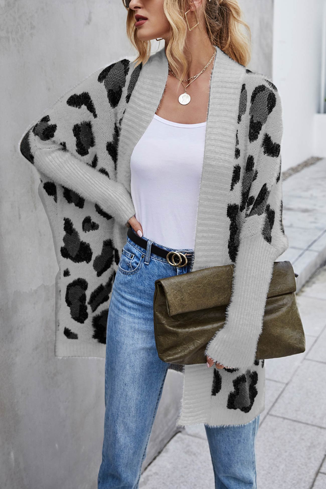 Leopard Print Open Front Cardigan