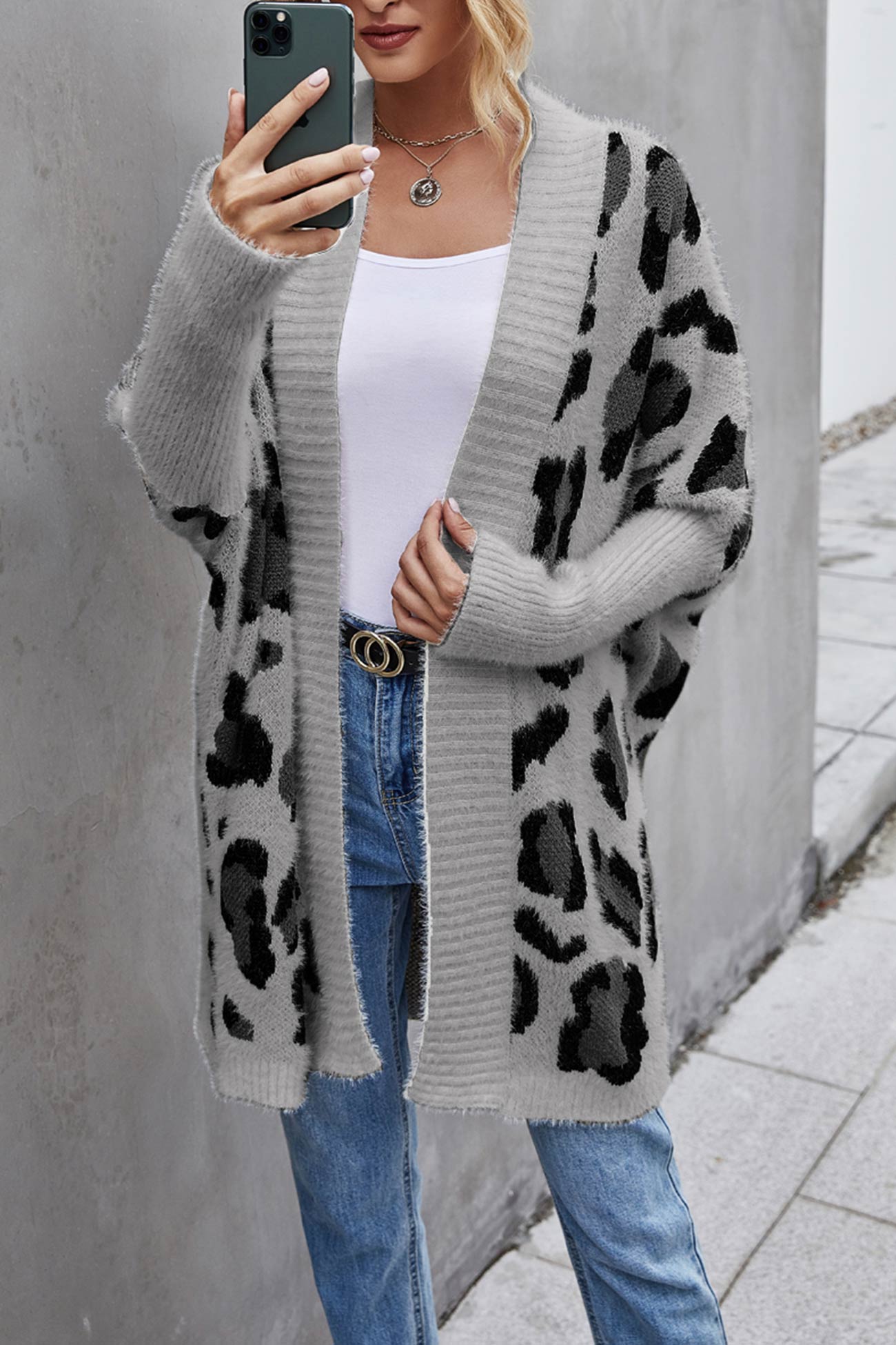 Leopard Print Open Front Cardigan