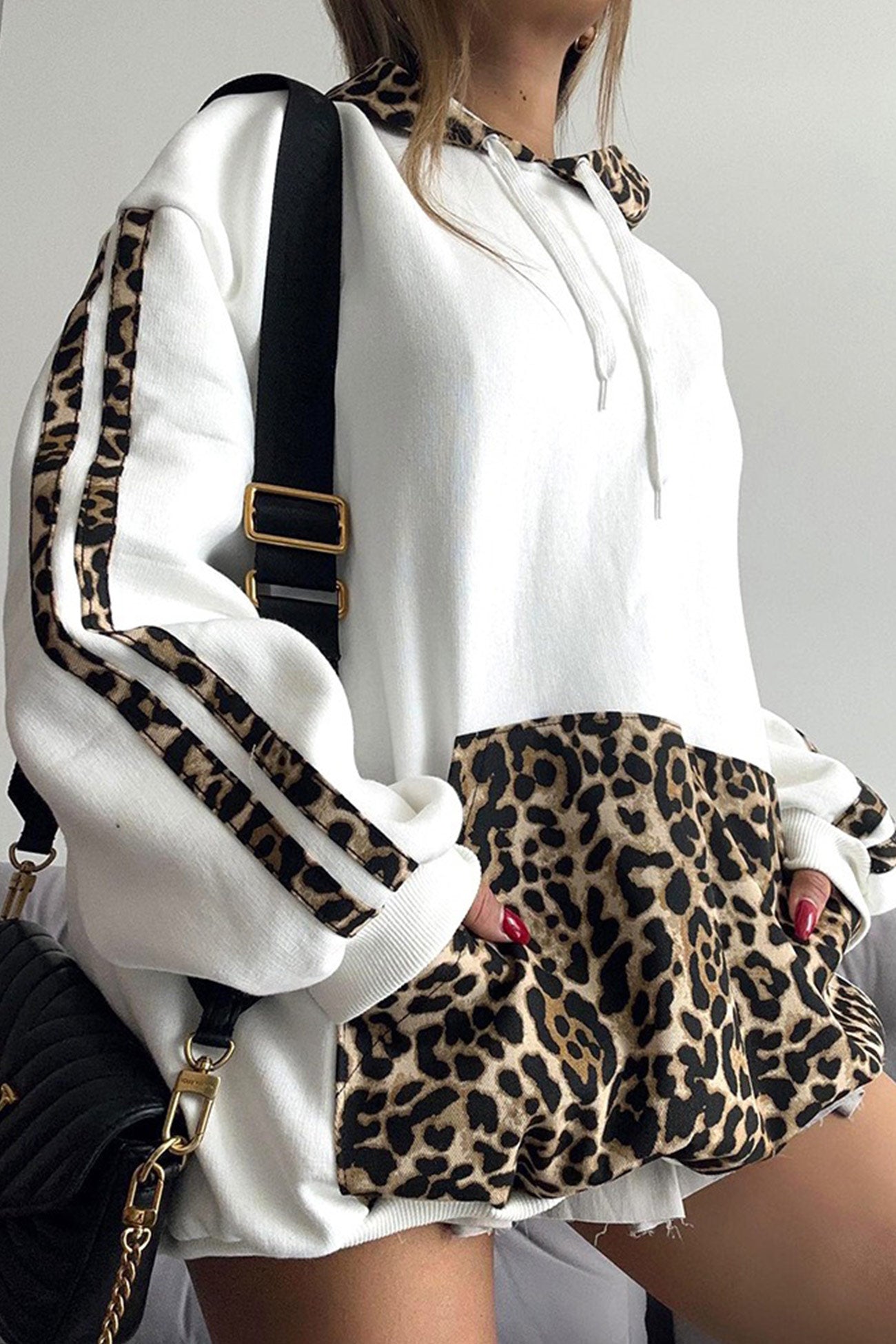 Leopard Print Patchwork Loose Hoodie