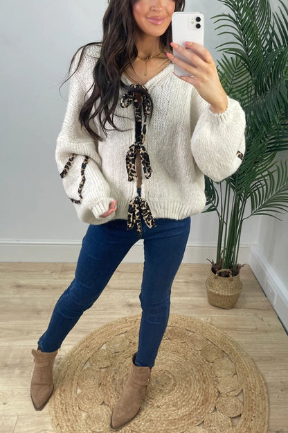 Leopard Tie-up Knit Cardigan