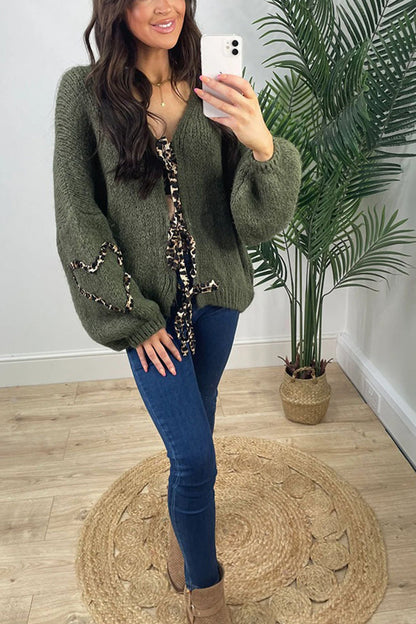 Leopard Tie-up Knit Cardigan