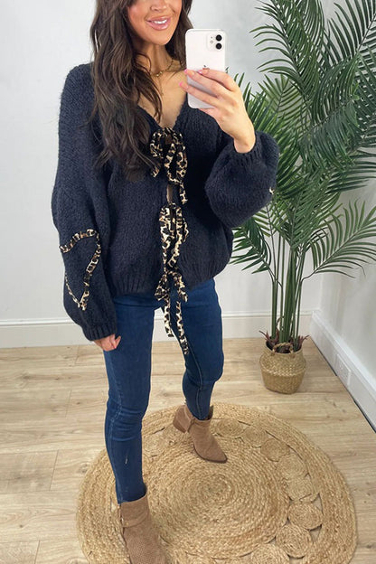 Leopard Tie-up Knit Cardigan