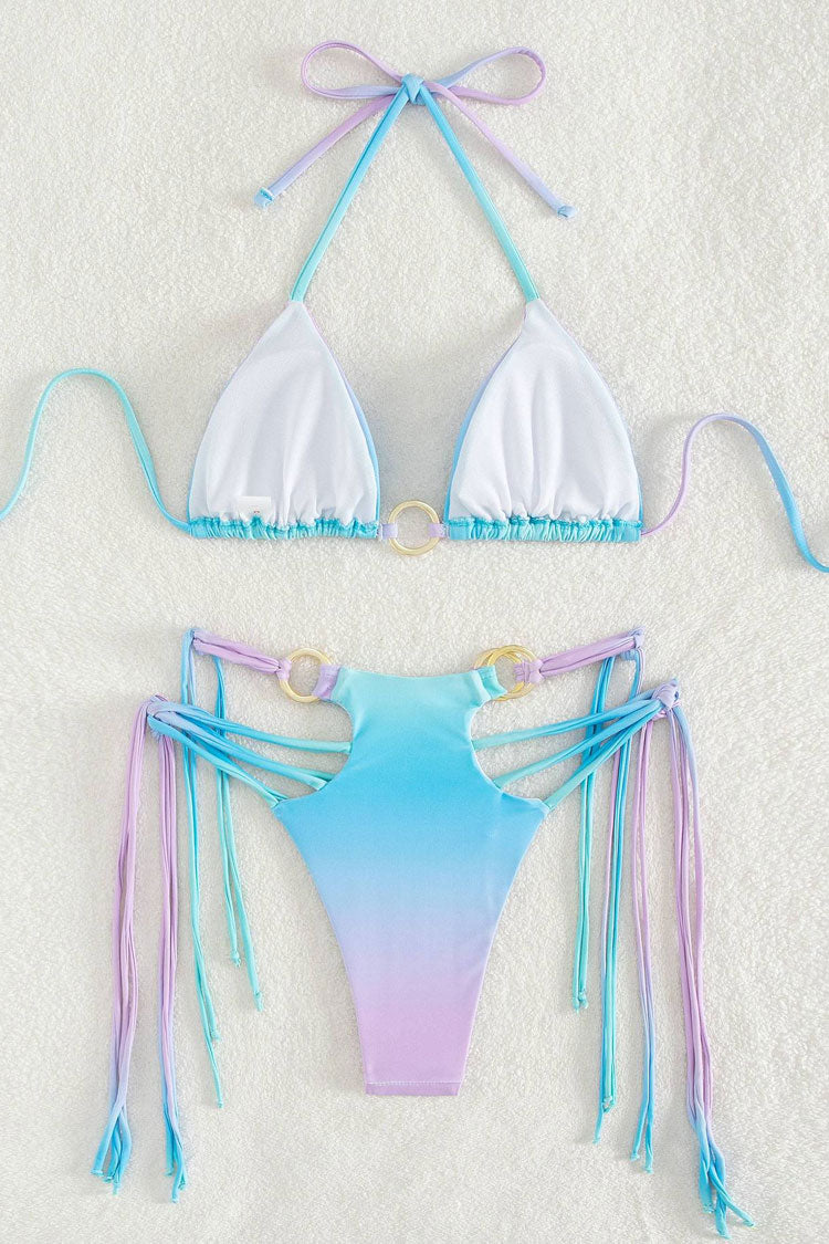 Colorful Strappy Cutout O Ring Slide Triangle Bikini Bikini Two Piece Swimsuit