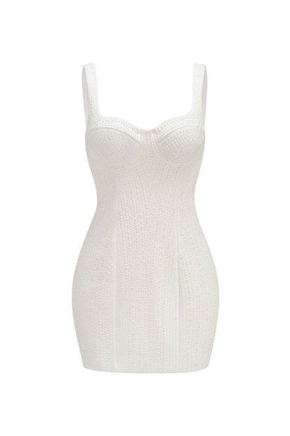 Elegant Sweetheart Sleeveless Pearl Embellished Bodycon Party Mini Dress