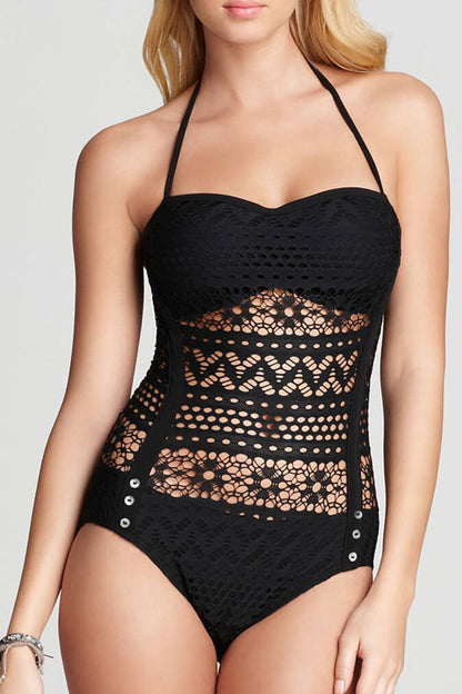 Lacework Halter Bandeau One Piece Swimsuit