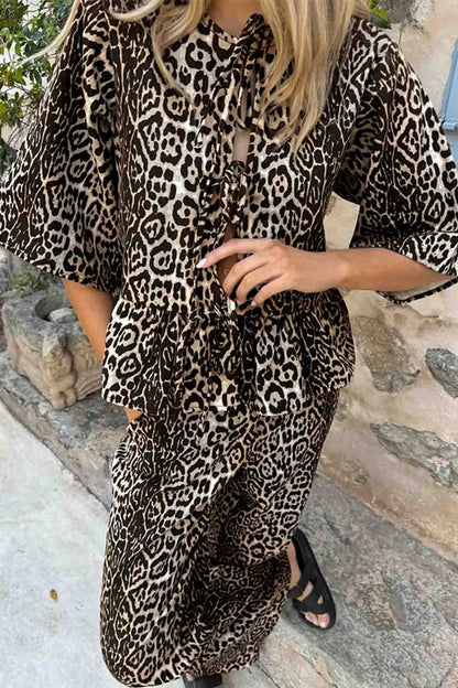 Leopard Printed Lace Up Long Pants Set