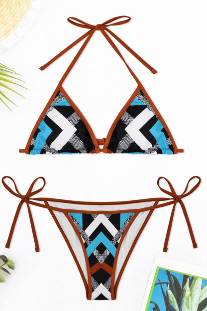 Sexy Geometric Tie String Triangle Moderate Brazilian Bikini Two Piece Swimsuit