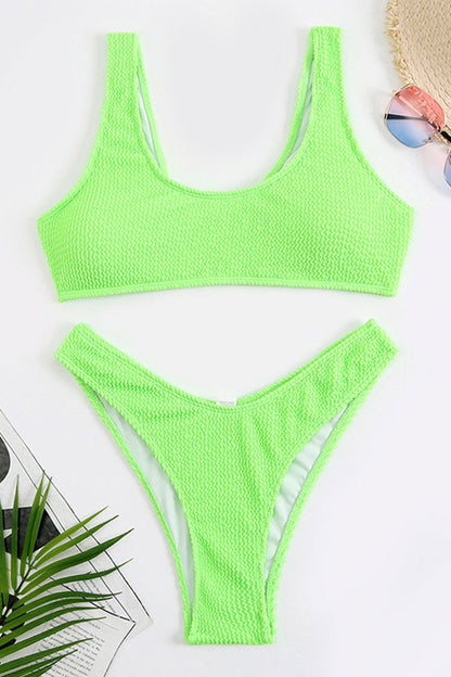 Sexy High Leg Brazilian Cheeky Seersucker Bralette Bikini Two Piece Swimsuit