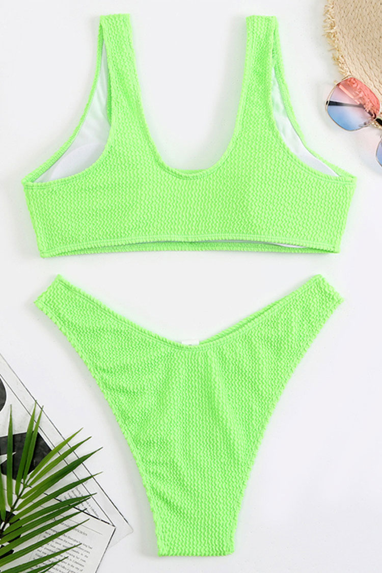 Sexy High Leg Brazilian Cheeky Seersucker Bralette Bikini Two Piece Swimsuit