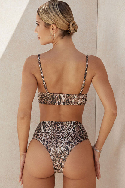 Sexy High Waist Cheetah Print Triangle Bikini Two Piece Swimsuit