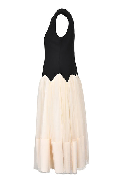 Vintage Style Round Neck Contrast Tulle Sleeveless Party Midi Sundress